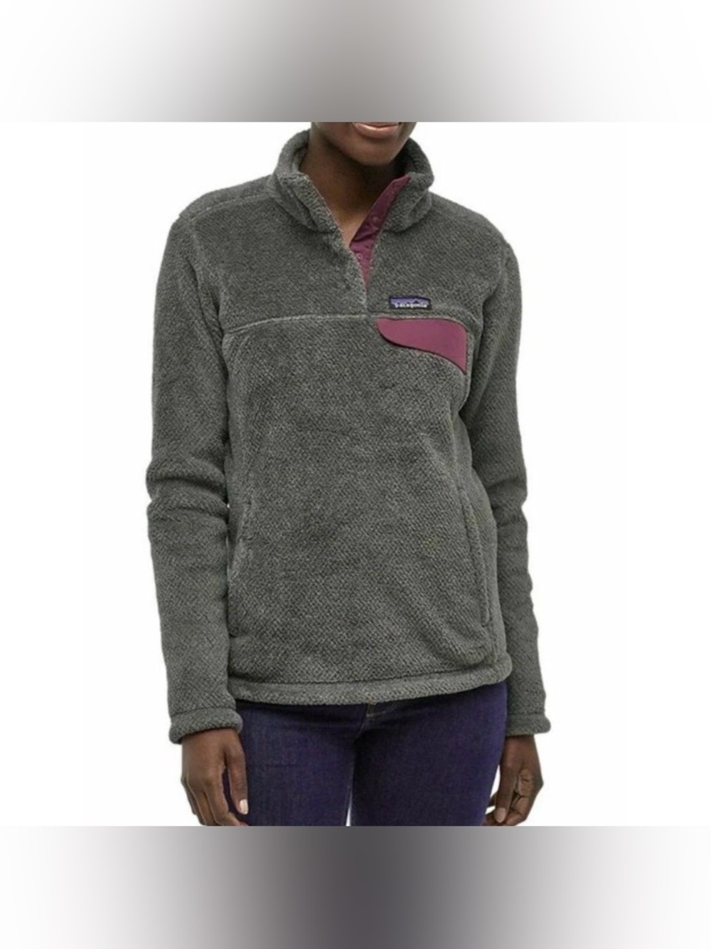 Patagonia Re-Tool Gray/ Purple Snap-T Polartec Fleece Pullover Sweater Large